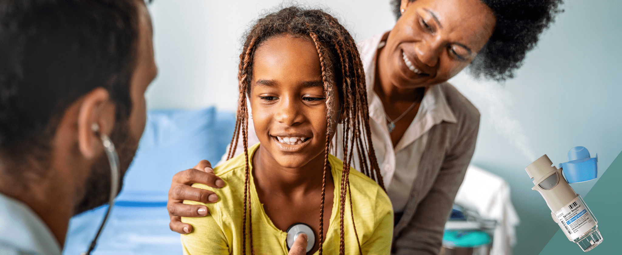 a mother supporting her daughter while a doctor is checking on her
