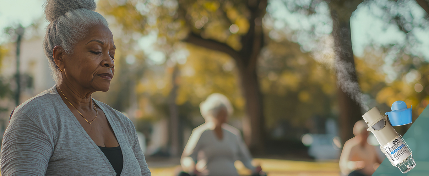 Elderly women meditating outdoor
